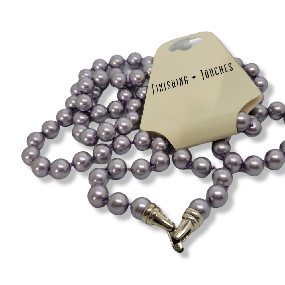Vintage Finishing Touches Silver-Lavender 8mm Round Faux Pearls tied Strand 30" - Picture 6 of 7